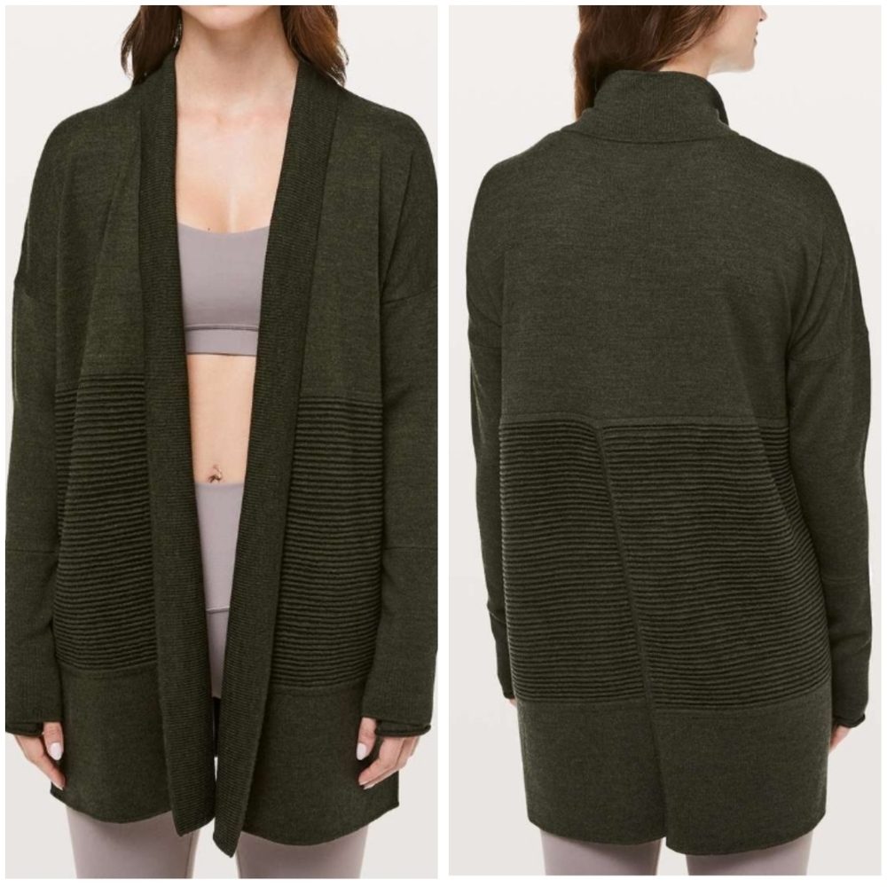 lululemon athletica Sit In Lotus Wrap II Dark Olive Merino Wool Sz 4